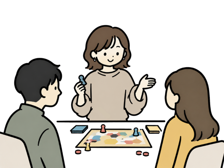 テーブルを囲んでボードゲームを楽しむ人たち